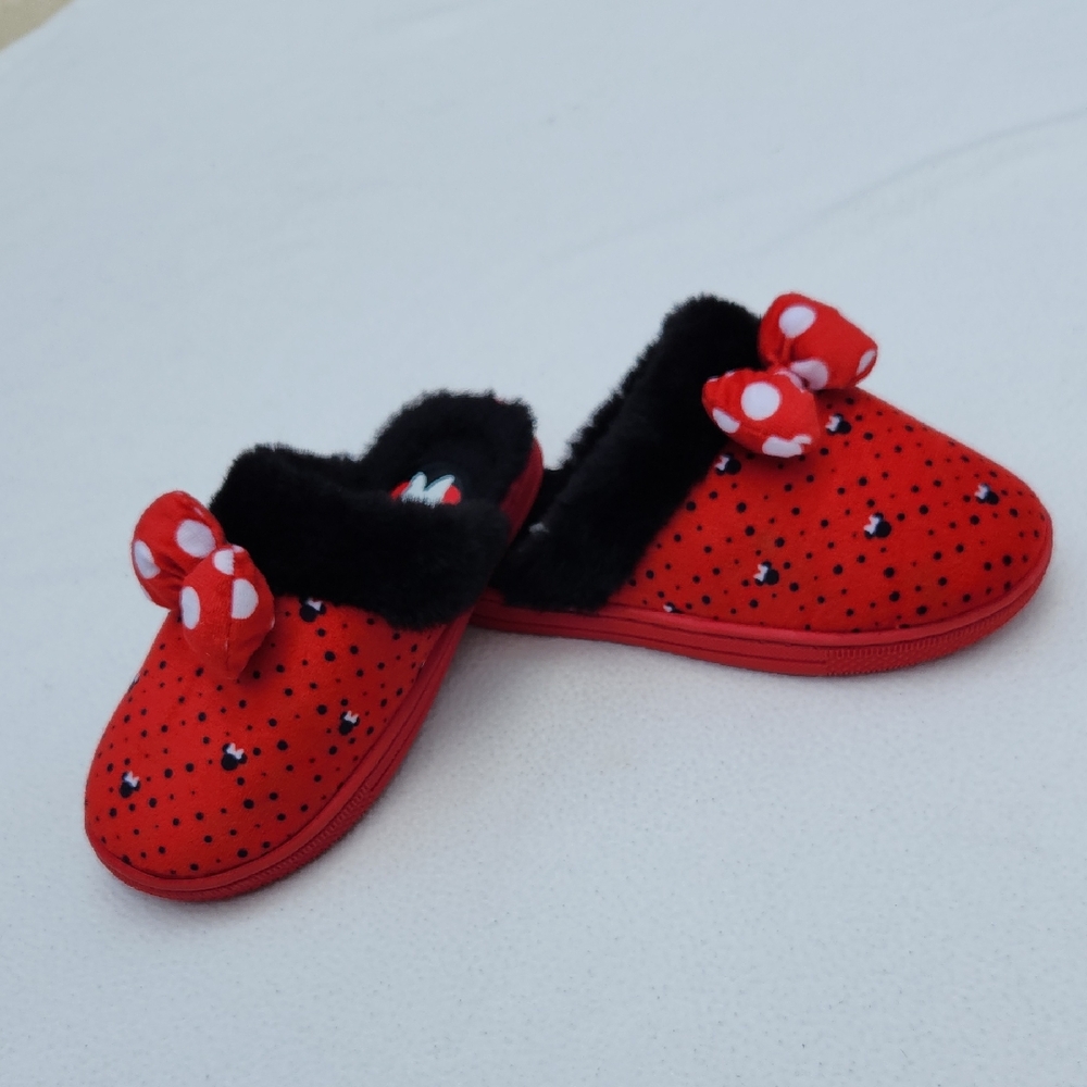 Disney Minnie Mouse Girls Slippers Red Polka Dot w/ 3D Bows - Size 13-1